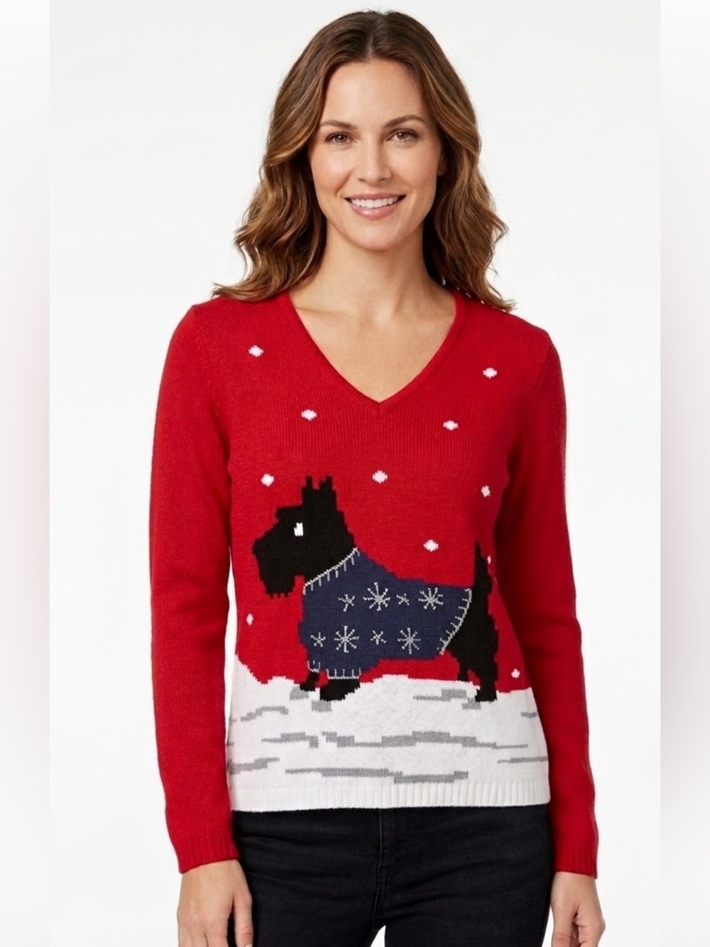 Vintage Liz Claiborne Sweater Fair Isle Snowflake Scottish Terrier Knit Ugly